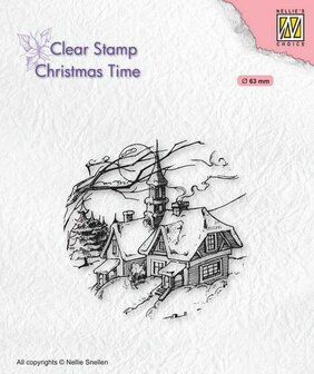 Nellies Choice Clearstempel - Christmas time Besneeuwd huis CT038 63mm (09-20)