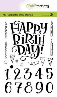 CraftEmotions clearstamps A6 - handletter - Happy Brithday &amp; numbers (Eng) Carla Kamphuis (11-20)