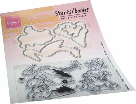 Marianne D Clear Stamps&amp; Die set Eline&#039;s Ooievaar en baby EC0195 150x210mm (03-22)