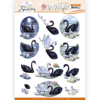 SB10647 3D Push Out - Amy Design - Elegant Swans - Black swans