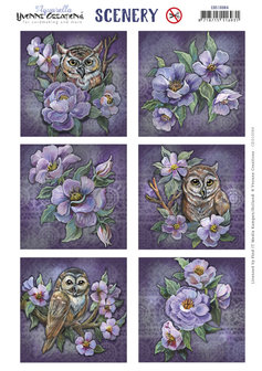 CDS10084 Scenery - Yvonne Creations - Aquarella - Owls and Flowers&nbsp;Square