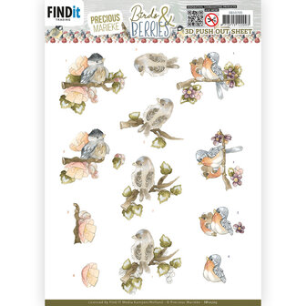 SB10705 3D Push Out Sheet - Precious Marieke - Birds and Berries - Cranberries