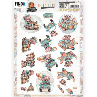 CD11902 3D Cutting Sheets - Yvonne Creations - Hello World - Playing Teddybear