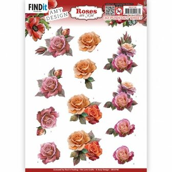 SB10746 3D Push Out - Amy Design - Roses Are Red - Pink Roses