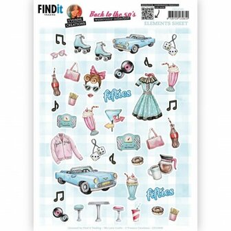 CD12049 Cutting Sheet - Yvonne Creations - Back to the fifties - Small Elements A