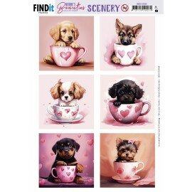 Scenery Push out - Berries Beauties - Puppy in Cup -Square