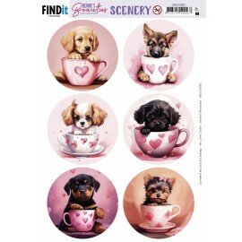 Scenery Push out - Berries Beauties - Puppy in Cup -Round