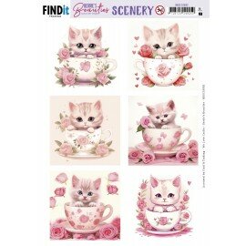 Scenery Push out - Berries Beauties - Kitten in Cup -Square