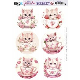 Scenery Push out - Berries Beauties - Kitten in Cup - Round