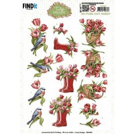 3D Push out Sheet - Amy Design - Tulip Dreams - Red Tulips