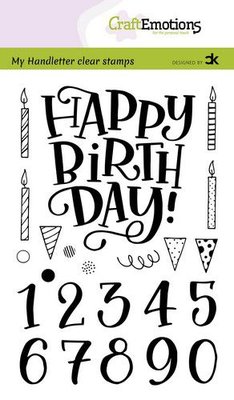 CraftEmotions clearstamps A6 - handletter - Happy Brithday & numbers (Eng) Carla Kamphuis (11-20)