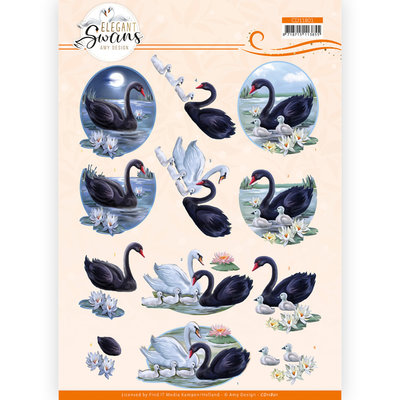 CD11801 3D Cutting Sheet -Amy Design - Elegant Swans - Black Swans