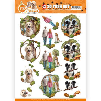 SB10679 3D Push Out - Amy Design - Fur Friends - Walking the Dog