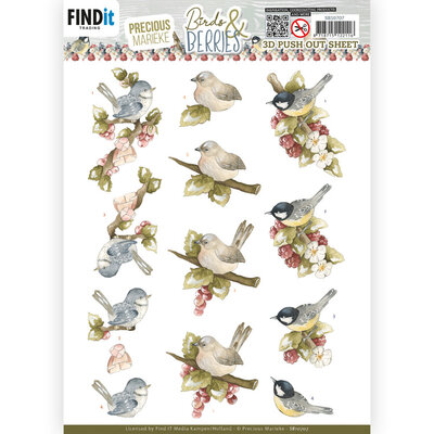 SB10707 3D Push Out Sheet - Precious Marieke - Birds and Berries - Raspberries