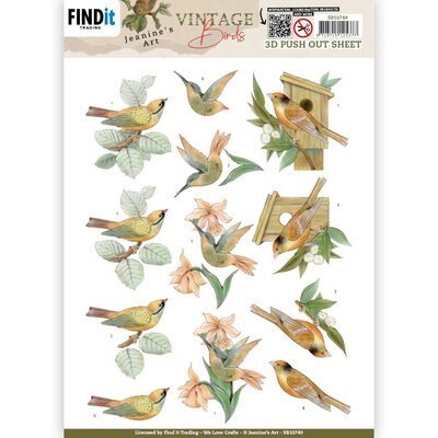 SB10749 3D Push Out - Jeanine's Art - Vintage Birds - Wooden Bird House