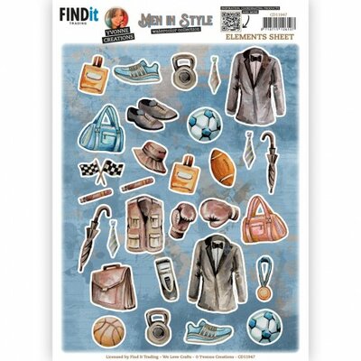 CD11947 Cutting Sheet - Yvonne Creations - Men in Style - Small Elements A