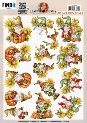 CD12074 3D Cutting Sheet - Yvonne Creations - Gnomes Sunflower