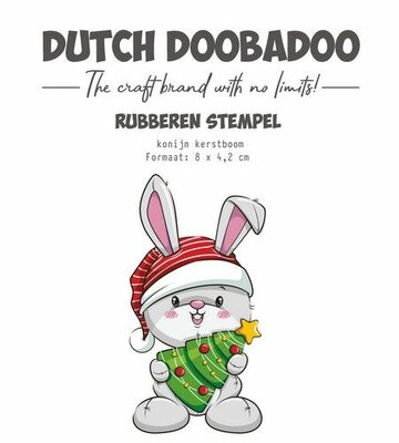 Dutch Doobadoo Rubber stempel Konijn kerstboom 497.004.018 8x4,2cm (07-24)