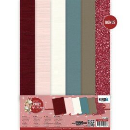 PM-A4-10032 Linen Cardstock Pack - Precious Marieke - Ruby Christmas - A4
