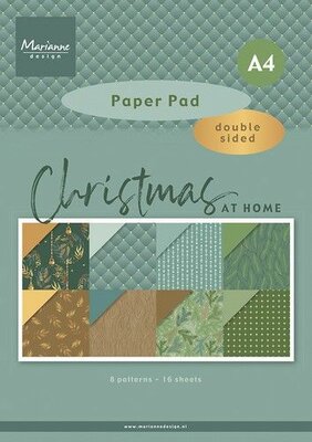 Marianne D Paperpad Christmas at home PK9192 A4, double sided, 8 patterns 16 sheets (08-24)