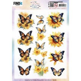 3D Push out Sheet - Berries Beauties - Flutter Flair - Yellow Flutters